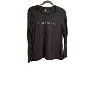 Carhartt Charcoal Long Sleeve Tee with Gray and Tan Camo Logo